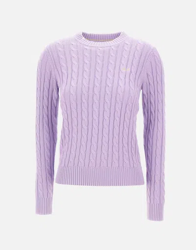 Sun68 Round Neck Cable Cotton Sweater In Lilac In Purple