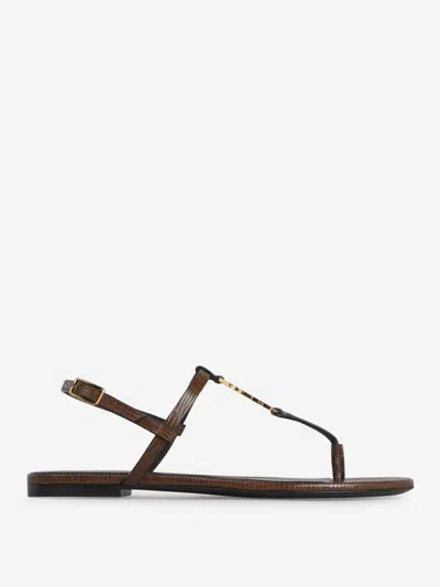 Saint Laurent Logo Leather Sandals In Metal Logo On The Front