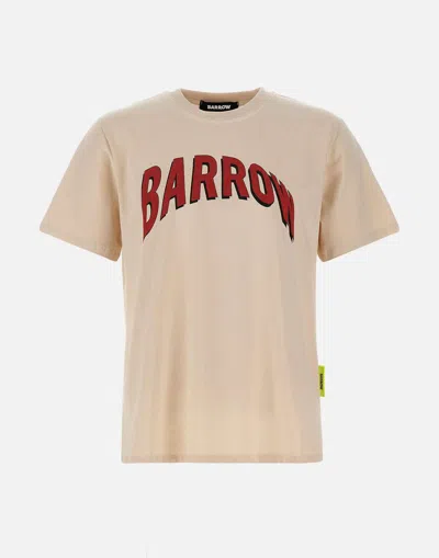 Barrow Sand Cotton Jersey T-shirt With Maxi Logo Print In Beige