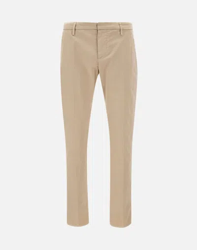 Dondup Slim Fit Sand Cotton Trousers In Beige