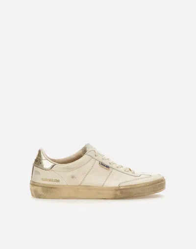 Golden Goose Soul Star Cream Leather Logo Sneakers In White