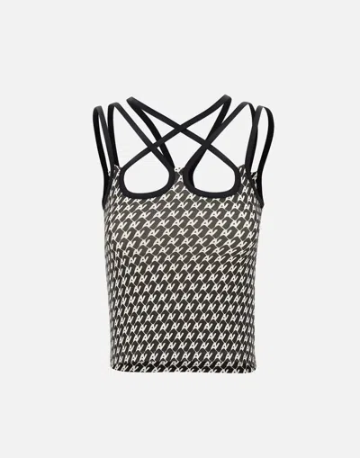 Avavav Strappy Top In Black And White Optical Pattern