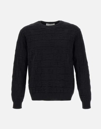 Iceberg Stretch Cotton Blend Sweater In Black