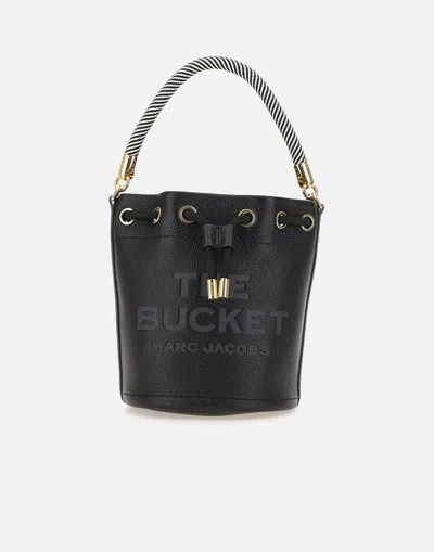 Marc Jacobs The Bucket Black Leather Drawstring Bag With Woven Handle
