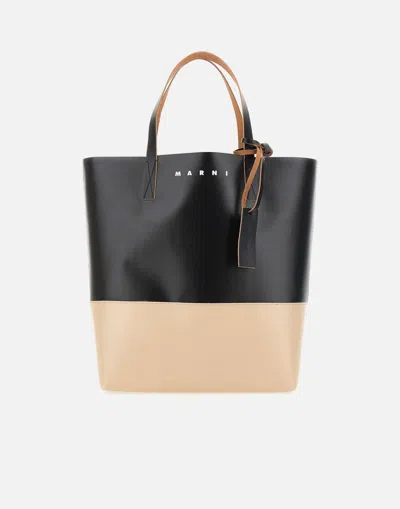 Marni Tribeca Beige And Black Vertical Shopper Bag