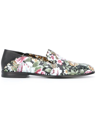 Alexander Mcqueen Woman Floral-print Leather Loafers Black In Multicolor