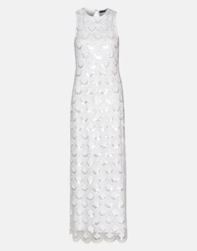 Rotate Birger Christensen White Sequins Cut Out Dress With Satin Detail