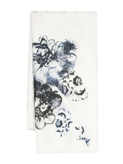 Alexander Mcqueen Floral-print Frayed Scarf In Beige