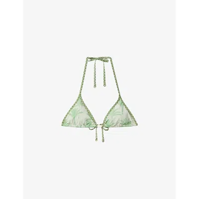 Reiss Thia Palm-print Triangle Bikini Top In Green/cream