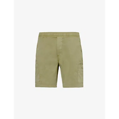 Arne Mens Olive Garment Dyed Stretch-cotton Shorts