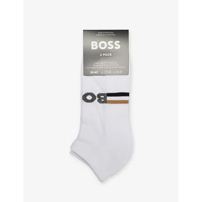 Hugo Boss Boss Mens White Iconic Logo-pattern Pack Of Two Stretch-cotton Blend Socks