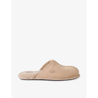 Ugg Mens Beige Scuff Logo-embossed Suede Slippers