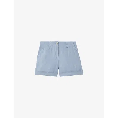 Reiss Womens Dusty Blue Demi Patch-pocket Linen Shorts
