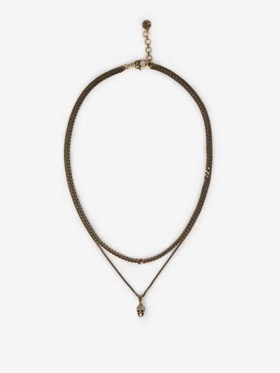 Alexander Mcqueen Skull Chain Necklace In Aged Gold