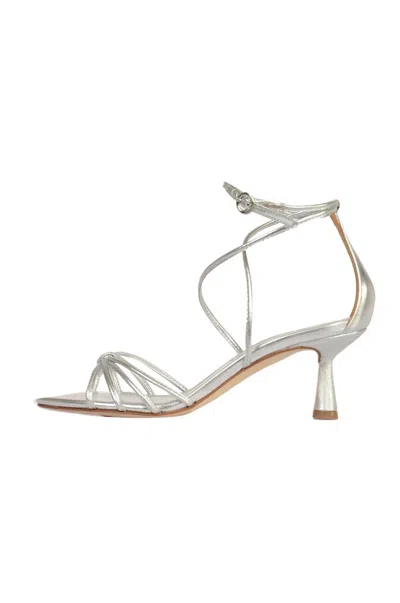 Aeyde Luella Laminated Sandals In Silver