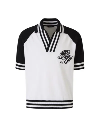 Balmain Collage Baseball Knitted Polo In Contrasting Striped Collar, Cuffs And Hem