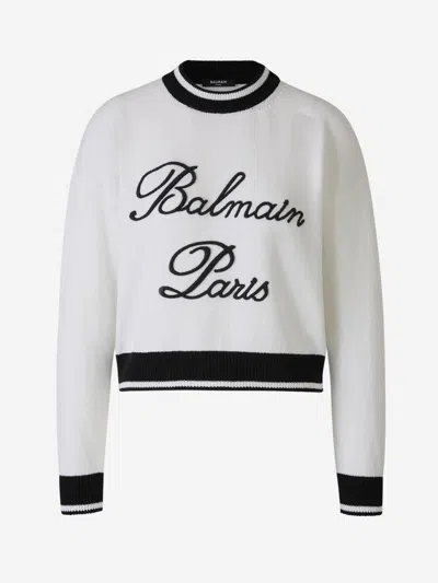 Balmain Logo Knit Sweater In Embroidered Logo On The Front