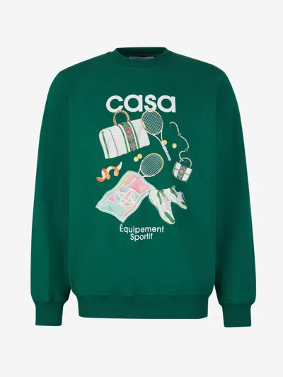 Casablanca Printed Cotton Sweatshirt In Dark Green