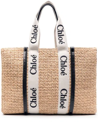 Chloé Woody Large Tote Handbag In Tan