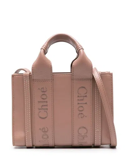 Chloé Woody Leather Mini Tote In Pink