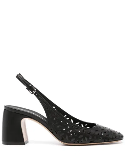 Ea7 Emporio Armani Perforated Leather Slingback Pumps In Black