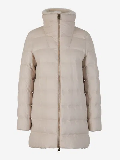 Herno Faux Fur Padded Jacket In Cream