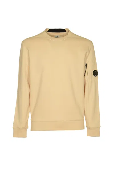 C.p. Company Diagonal Raised Fleece Beige Cotton Sweatshirt In Pistachio Shell