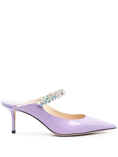Jimmy Choo Bing 65 Crystal Strap Patent Leather Mules In Purple