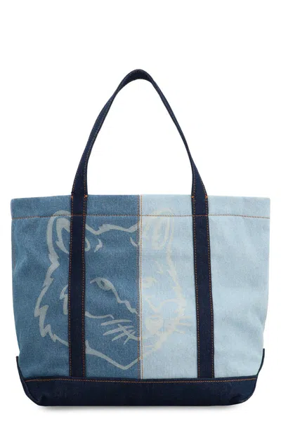 Maison Kitsuné Medium Cotton Tote Bag In Blue