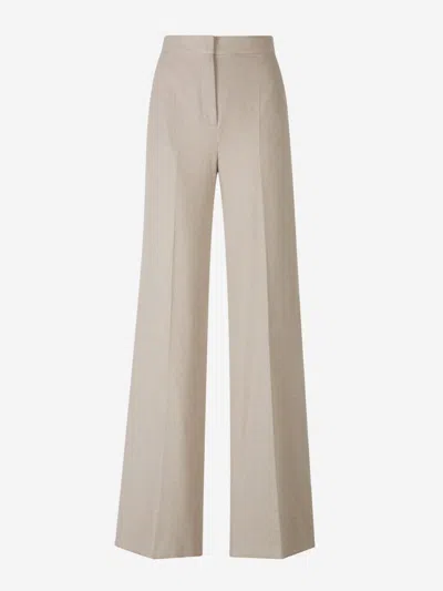 Max Mara Textured Cotton Trousers In Beige