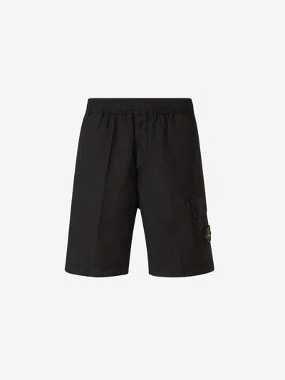 Stone Island Cotton Cargo Bermuda Shorts In Black