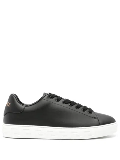 Versace Greca Leather Sneakers In Black