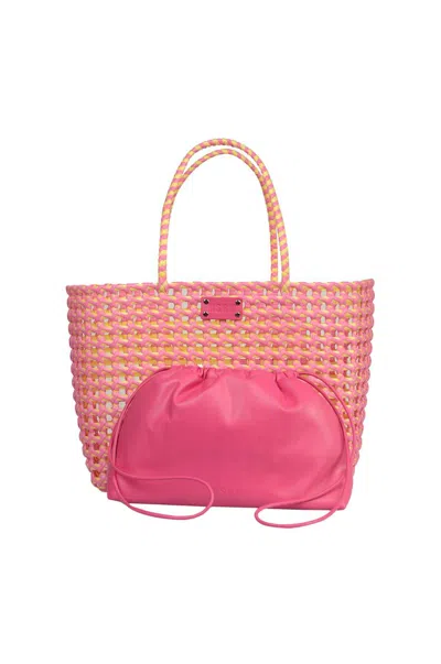 Msgm Two-tone Large Weave Tote In Pink/yellow