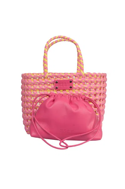 Msgm Pink Polyethylene Blend Bag In Pink/yellow