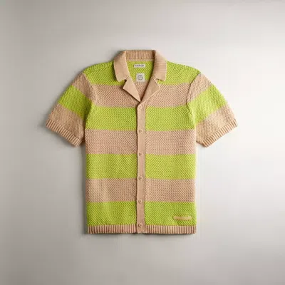 Coach Topia Loop Crochet Button Up Shirt In Beige/green