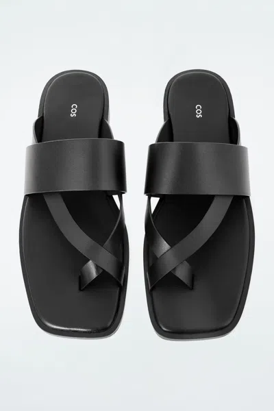 Cos Strappy Leather Thong Sandals In Black