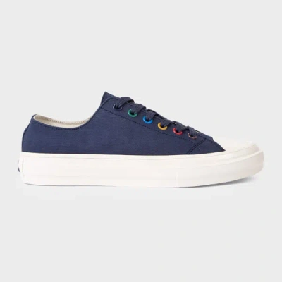 Ps By Paul Smith Painted-eyelet Low-top Canvas Sneakers In Blue