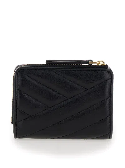Tory Burch 'kira' Black Bi-fold Wallet With Logo In Leather Woman