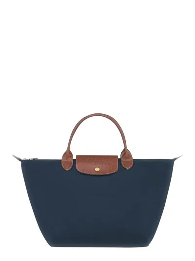 Longchamp 'm Le Pliage Original' Blue Shoulder Bag With Embossed Logo In Canvas Woman