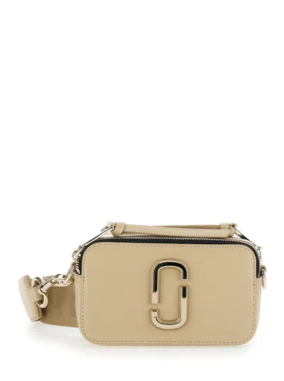 Marc Jacobs 'the Snapshot' Beige Shoulder Bag With Metal Logo At The Front In Leather Woman