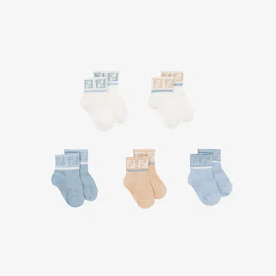 Fendi Blue & Ivory Cotton Baby Socks (5 Pack)