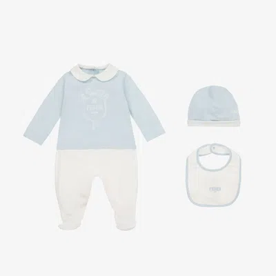 Fendi Blue Cotton Jersey Babysuit Set In Multi