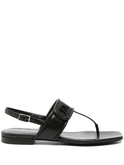 Ea7 Emporio Armani Leather Thong Sandals In Black