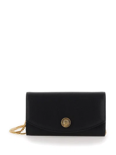Balmain Embleme Wallet On Chain-grained Calfskin In Black