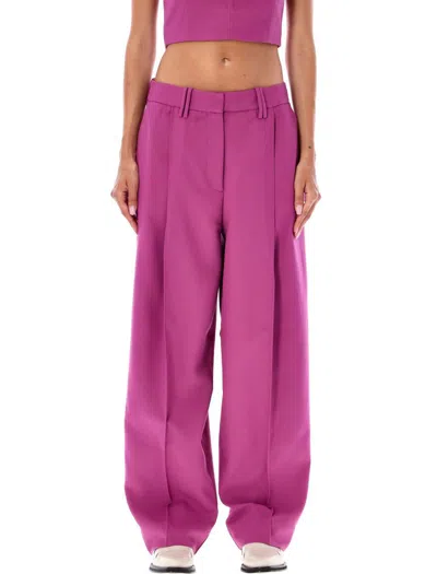 Ganni Summer Suiting Relaxed Pleated Trousers In Purple Wine