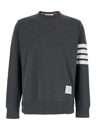 Thom Browne Grey Crewneck Sweatshirt With 4-bar Detail In Cotton Man