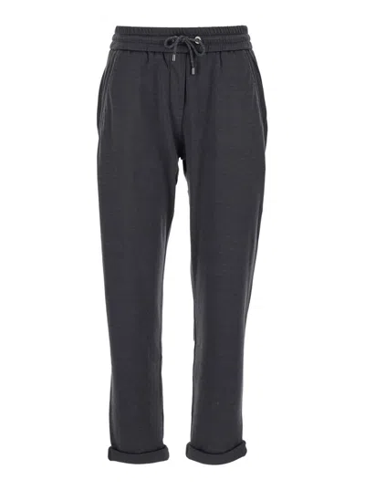 Brunello Cucinelli Silk Cotton Sweat Pants In Grey