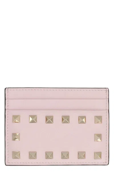 Valentino Garavani Valentino  - Rockstud Leather Card Holder In Pink