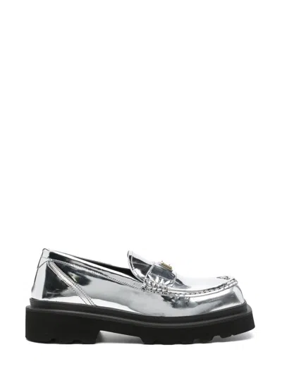 Dolce & Gabbana Logo Plaque Square-toe Loafers In Specchio