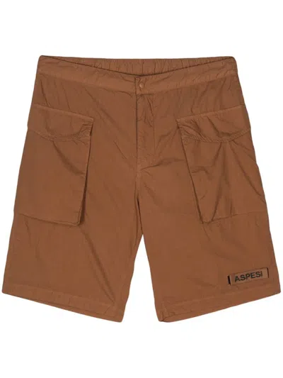 Aspesi Logo-patch Cotton Shorts In Brown